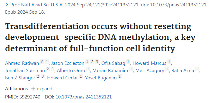 轉(zhuǎn)分化發(fā)生時不會重置發(fā)育特異性DNA甲基化是全功能細(xì)胞身份的關(guān)鍵決定因素
轉(zhuǎn)分化發(fā)生時不會重置發(fā)育特異性DNA甲基化是全功能細(xì)胞身份的關(guān)鍵決定因素