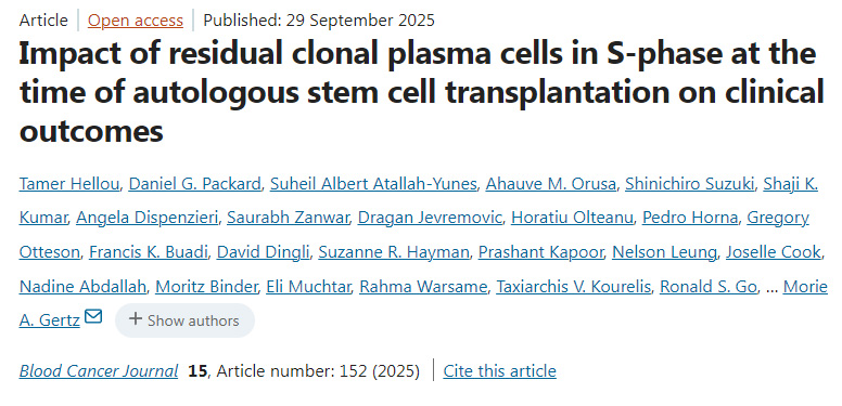 自體干細(xì)胞移植時(shí)處于S期的殘余克隆性漿細(xì)胞對(duì)臨床結(jié)局的影響 自體干細(xì)胞移植時(shí)處于S期的殘余克隆性漿細(xì)胞對(duì)臨床結(jié)局的影響