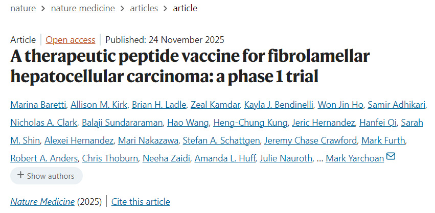 針對纖維板層型肝細胞癌的治療性肽疫苗：I期臨床試驗