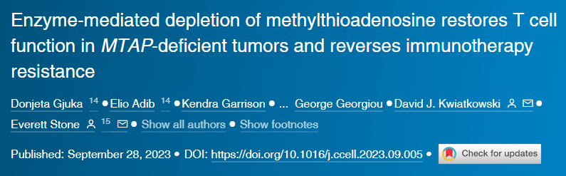酶介導(dǎo)的甲硫腺苷耗竭可恢復(fù)MTAP缺陷腫瘤的T細(xì)胞功能并逆轉(zhuǎn)免疫療法耐藥性 酶介導(dǎo)的甲硫腺苷耗竭可恢復(fù)MTAP缺陷腫瘤的T細(xì)胞功能并逆轉(zhuǎn)免疫療法耐藥性