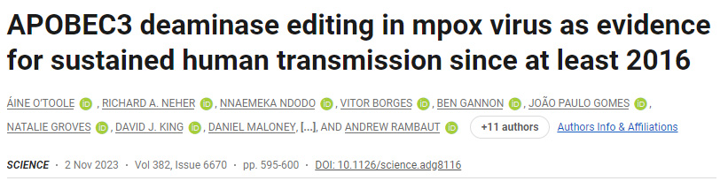 APOBEC3脫氨酶編輯是猴痘病毒至少自2016年起在人類持續(xù)傳播的證據(jù) APOBEC3脫氨酶編輯是猴痘病毒至少自2016年起在人類持續(xù)傳播的證據(jù)