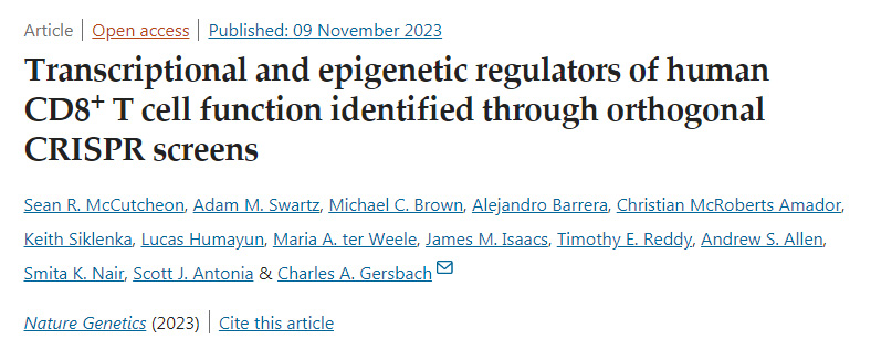 通過CRISPR正交篩選鑒定人CD8+T細(xì)胞功能的轉(zhuǎn)錄和表觀遺傳學(xué)調(diào)控因子