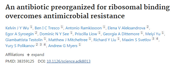 一種核糖體結合預組裝的抗生素克服了抗微生物耐藥性 一種核糖體結合預組裝的抗生素克服了抗微生物耐藥性