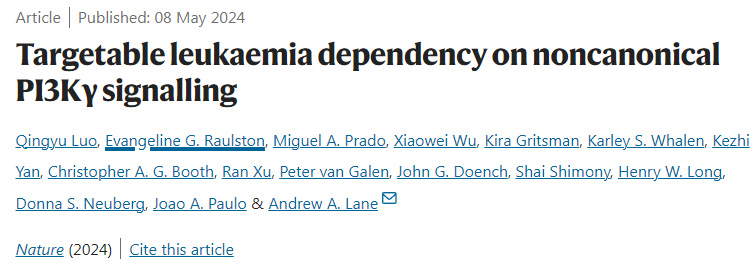 可靶向治療白血病對非經(jīng)典PI3Kγ信號傳導(dǎo)的依賴性 可靶向治療白血病對非經(jīng)典PI3Kγ信號傳導(dǎo)的依賴性