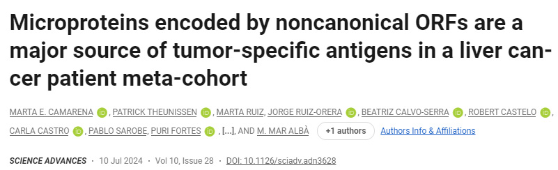 在癌癥患者中，由非基因ORF編碼的微蛋白是腫瘤特異性抗原的主要來源