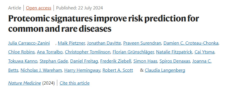 蛋白質組學特征改善了常見病和罕見病的風險預測 蛋白質組學特征改善了常見病和罕見病的風險預測